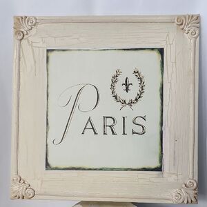 Vtg Bombay Co. Canvas 'Paris' With Fleur De Lis Crackle Aged